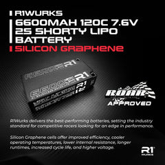 R1 WURKS 6600mah 120c 7.6v 2S HV Shorty LiPo Battery, Silicon Graphene, 220g