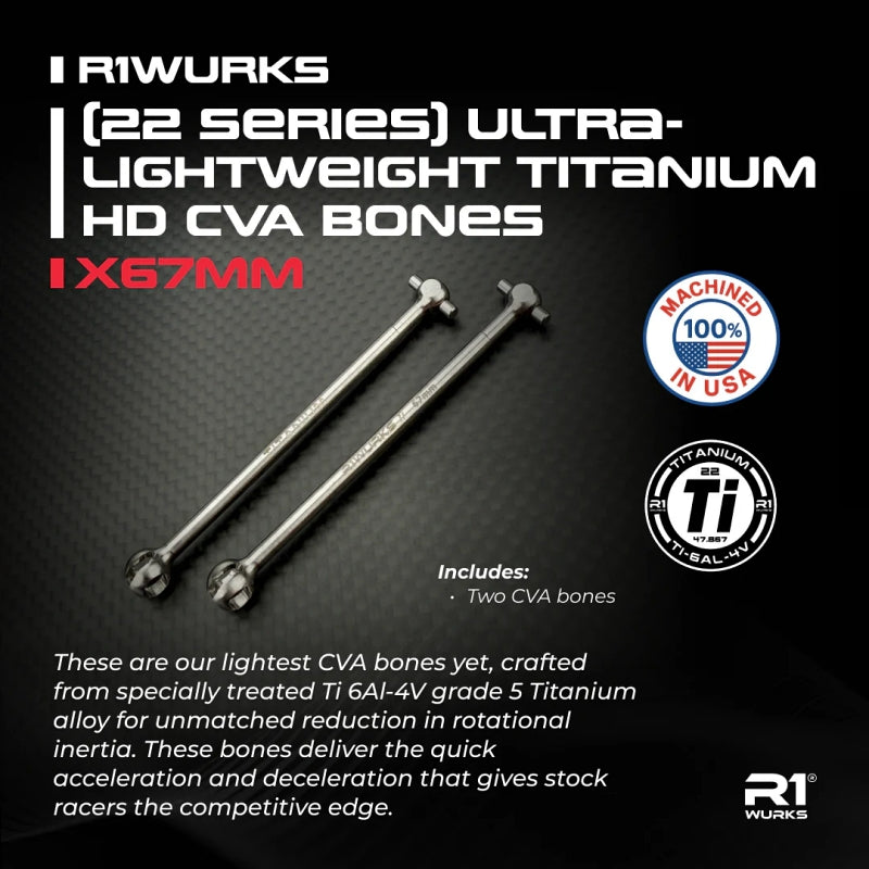 R1WURKS (22 Series) Ultra-lightweight Titanium HD Rear CVA Drive Shaft Bones,