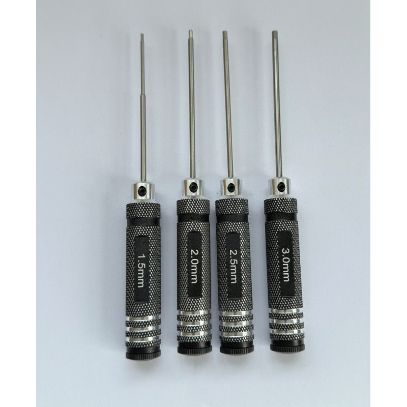 HSS Allen Wrench Hex Set 1.5, 2, 2.5, 3mm 180mm Long Black by RC Pro