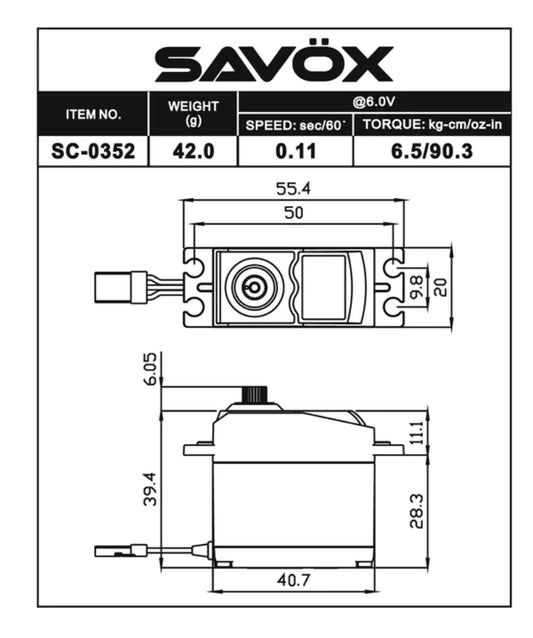 Savox Standard size 6.5kg/cm, 0.14 Sec @ 6v Digital Servo with Soft Start, 42g,