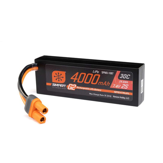 7.4V 4000mAh 2S 30C Smart LiPo Battery, G2 Hard Case: IC5 by Spektrum