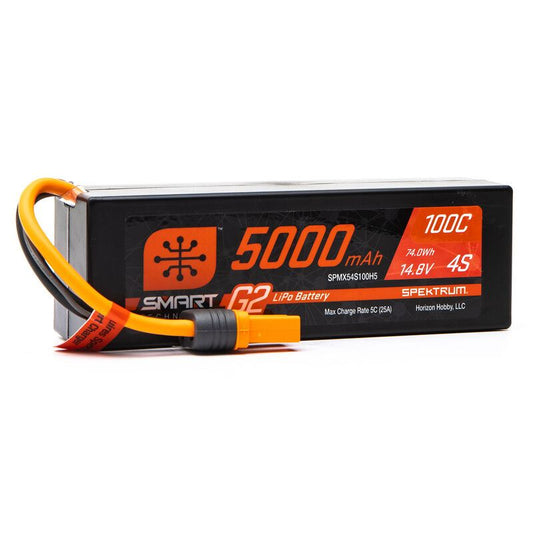 5000mAh 4S 14.8V Smart G2 LiPo Battery, 100C IC5 Hardcase by Spektrum