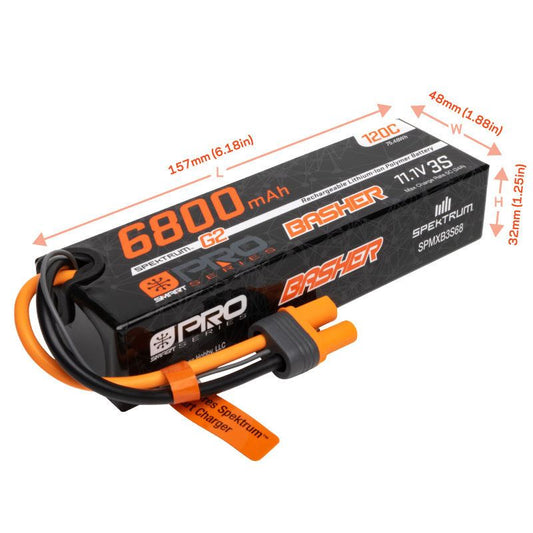 6800mAh 3S 11.1V Smart Pro Basher LiPo Battery, 120C IC5 by Spektrum