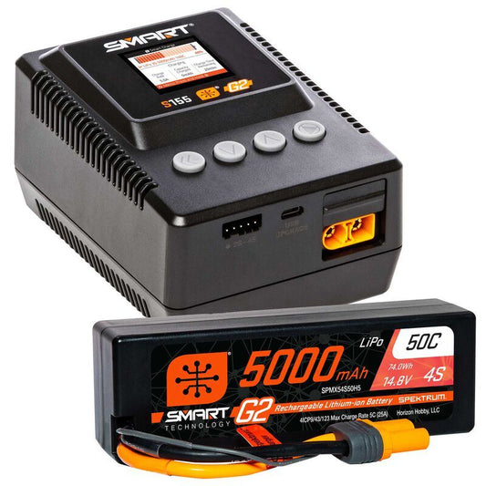 Spektrum Smart Powerstage 4S Surface Bundle: G2 5000mAh 4S 50c LiPo IC5 & S155 C