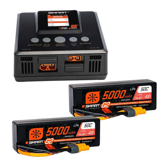 Spektrum Smart Powerstage 8S Surface Bundle: (2) G2 5000mAh 4S LiPo IC5 and S250