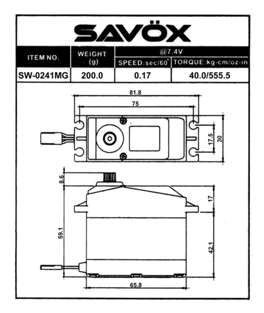 Savox HV Large Scale 1/5th 40kg/cm 0.17sec @ 7.4v Waterproof Digital Servo with