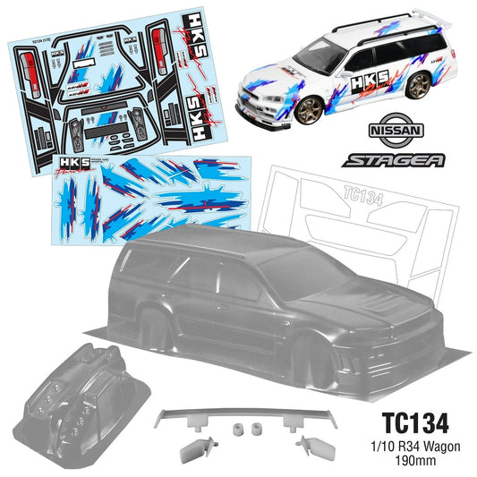 TC134 1/10 R34 Stagea Wagon 190mm Wide HKS Decal Sheet by Team C