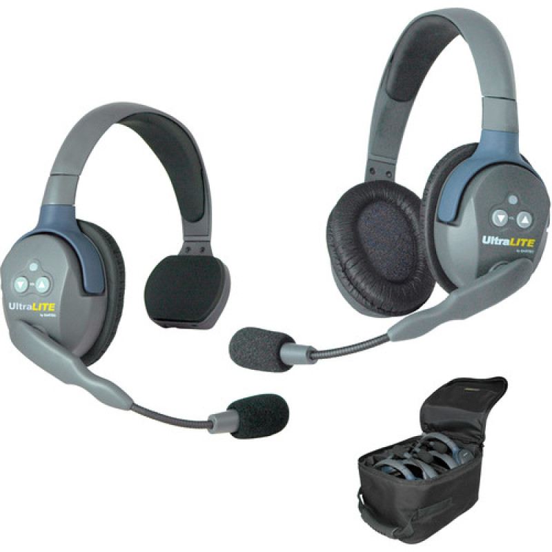 Eartec UltraLITE 2 person system w/ 1 Single 1 Double Headset, batteries, charge