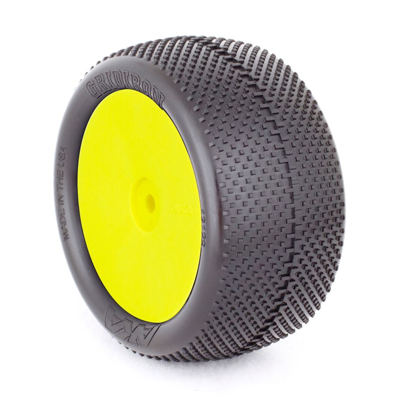 1:10 BUGGY EVO GRIDIRON REAR (SUPER SOFT) EVO WHEEL PRE-MOUNTED YELLOW by AKA