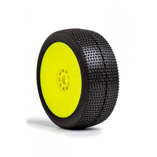 1:8 BUGGY P1 (SUPER SOFT - LONG WEAR) EVO WHEEL PRE-MOUNTED YELLOW by AKA