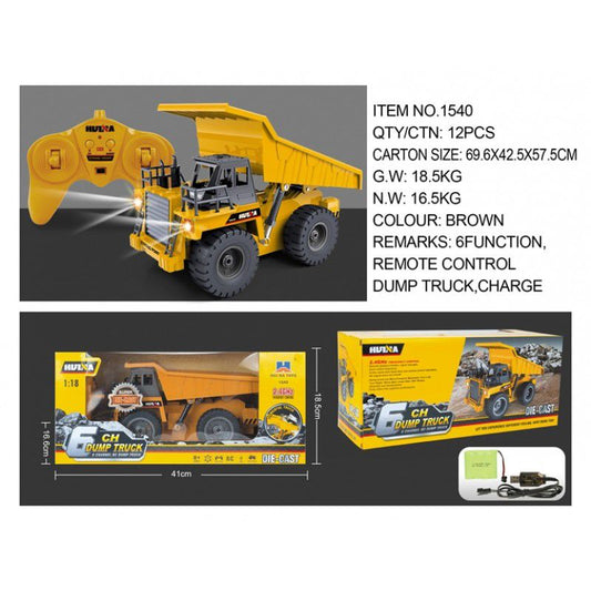 #1540 2.4G 6Ch RC Dump Truck w/die-cast cab, 1/18 scale by HUINA