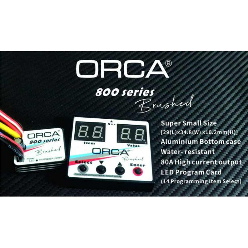 ORCA 800 SERIES 80A WATERPROOF BRUSHED ESC W/Tamiya battery/motor plug ...