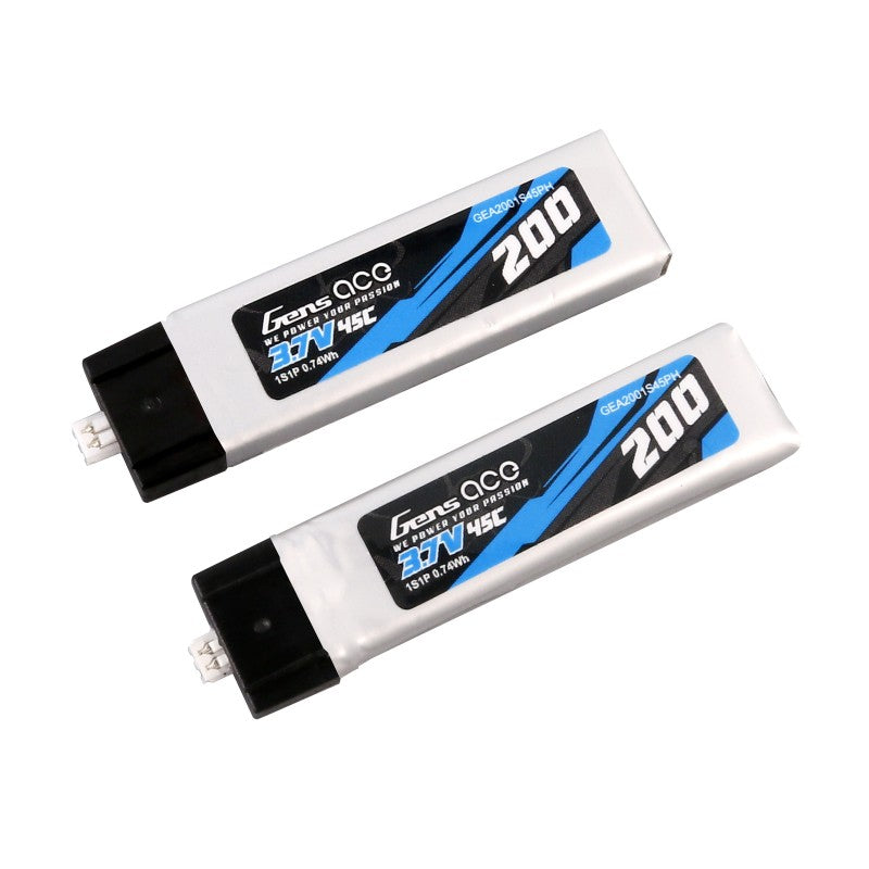 Gens Ace 200mAh 3.7V 45C 1S1P Lipo Battery x2pcs 45x12x5.8mm