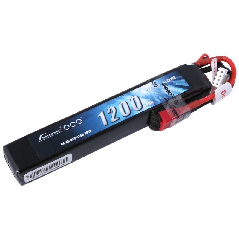 Gens Ace 1200mAh 25C 3S 11.1v Airsoft Gun Lipo Battery, 125x21x17.5mm, 93g,