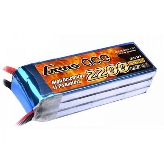 Gens-Ace 2200mAh, 11.1V, 3S1P, 45C 106x34x24mm 190g w/EC3 Plug