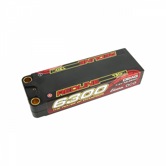 Gens Ace Redline 6300mAh 2S 7.4v Drag Race Lipo 138x46x25mm 300g 8mm Bullet