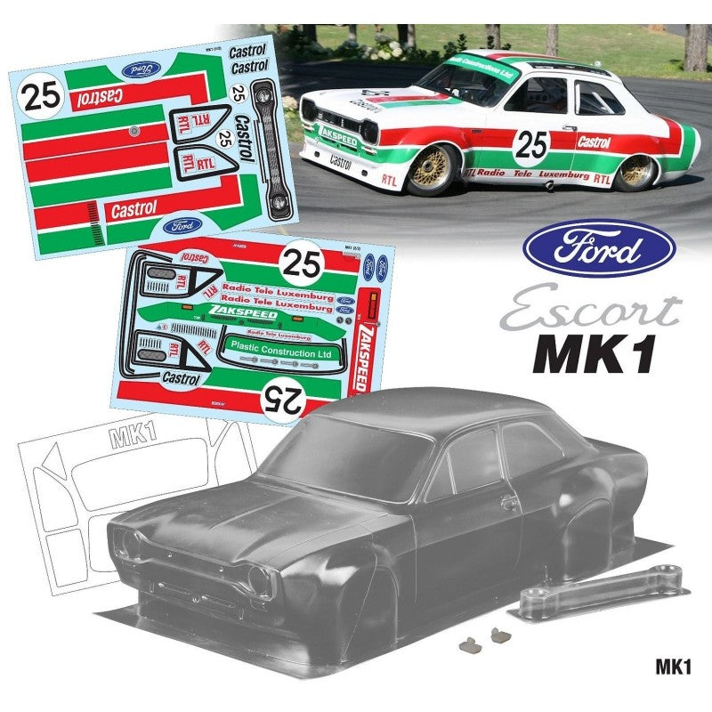 1/10 Ford MK1 Escort 190mm Wide, WB 258mm with MK1 Castrol Decal Sheet