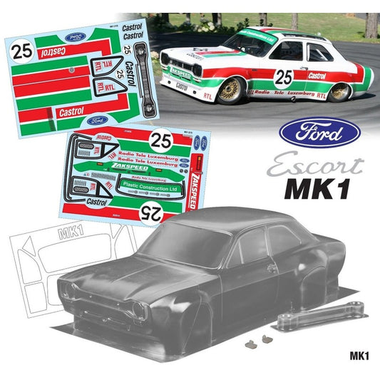 1/10 Ford MK1 Escort 190mm Wide, WB 258mm with MK1 Castrol Decal Sheet