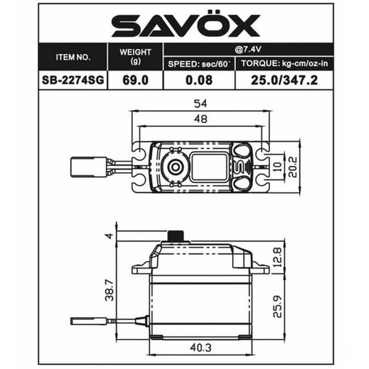 Savox HV STD size 30kg/cm, Digital Brushless Motor Servo, 0.07sec, 8.4V, 69g,