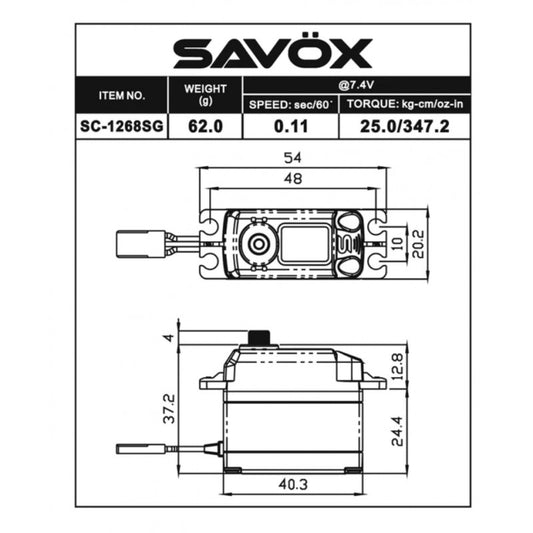 Savox HV STD size 25kg/cm, Black, Coreless Digital Servo, 0.11 sec, 7.4V 62g,