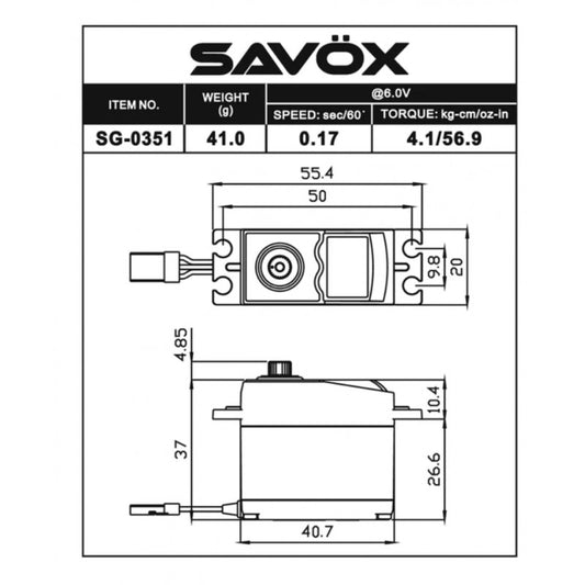 Savox STD size 4.1kg/cm, Digital Servo, 0.17 sec, 6.0V 41g, 40.7x20x37.0mm