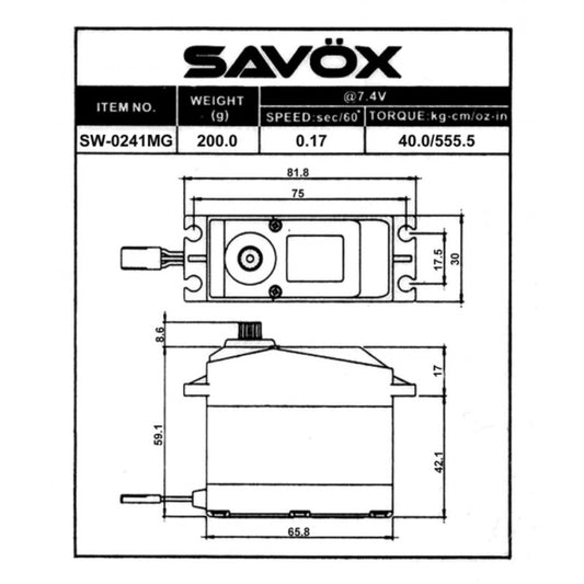 Savox HV Large Scale 1/5th Waterproof Digital Servo 40Kg, 0.17 @ 7.4v 66x30x59mm