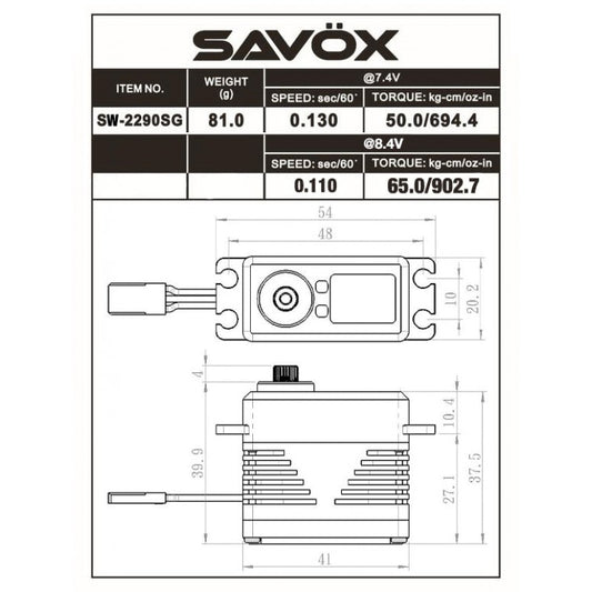 Savox Brushless IP67 Water Proof Full CNC Servo 50kg/cm 0.13sec @ 7.4v 82g