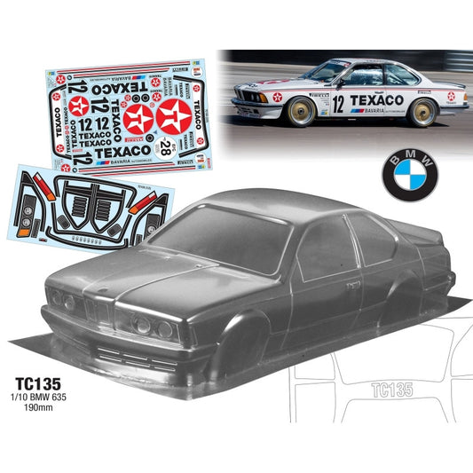 1/10 BMW 635, 190mm Clear Body with Texaco Decal Sheet