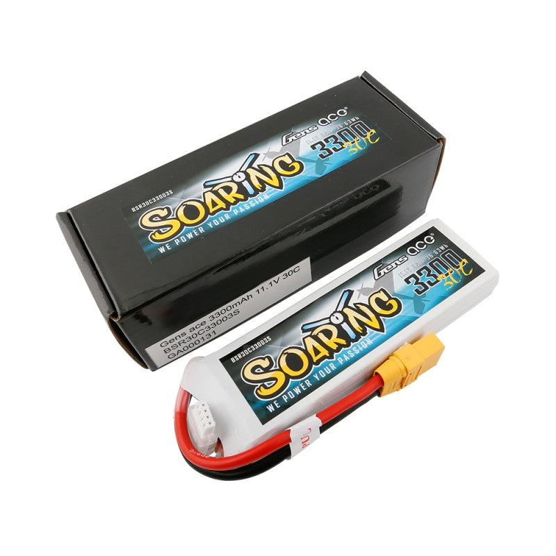 Gens Ace 3300mAh 3S 11.1v 30C 131x43x20mm 252g XT90 Plug XH Balance Soaring